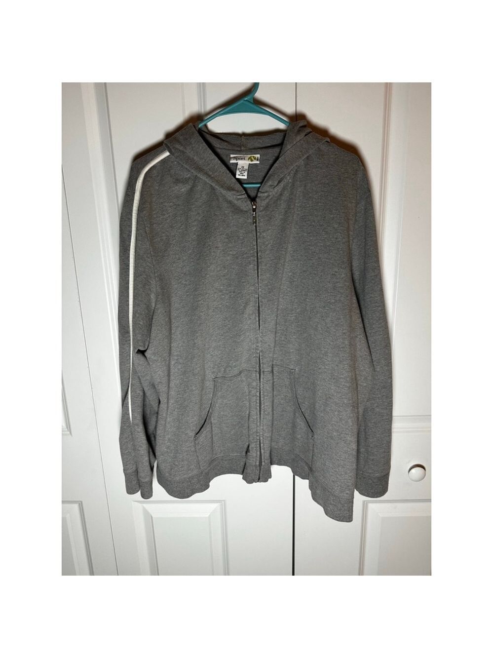 Style & Co. Sport Gray 3X Full-Zip Hoodie with White Stripes